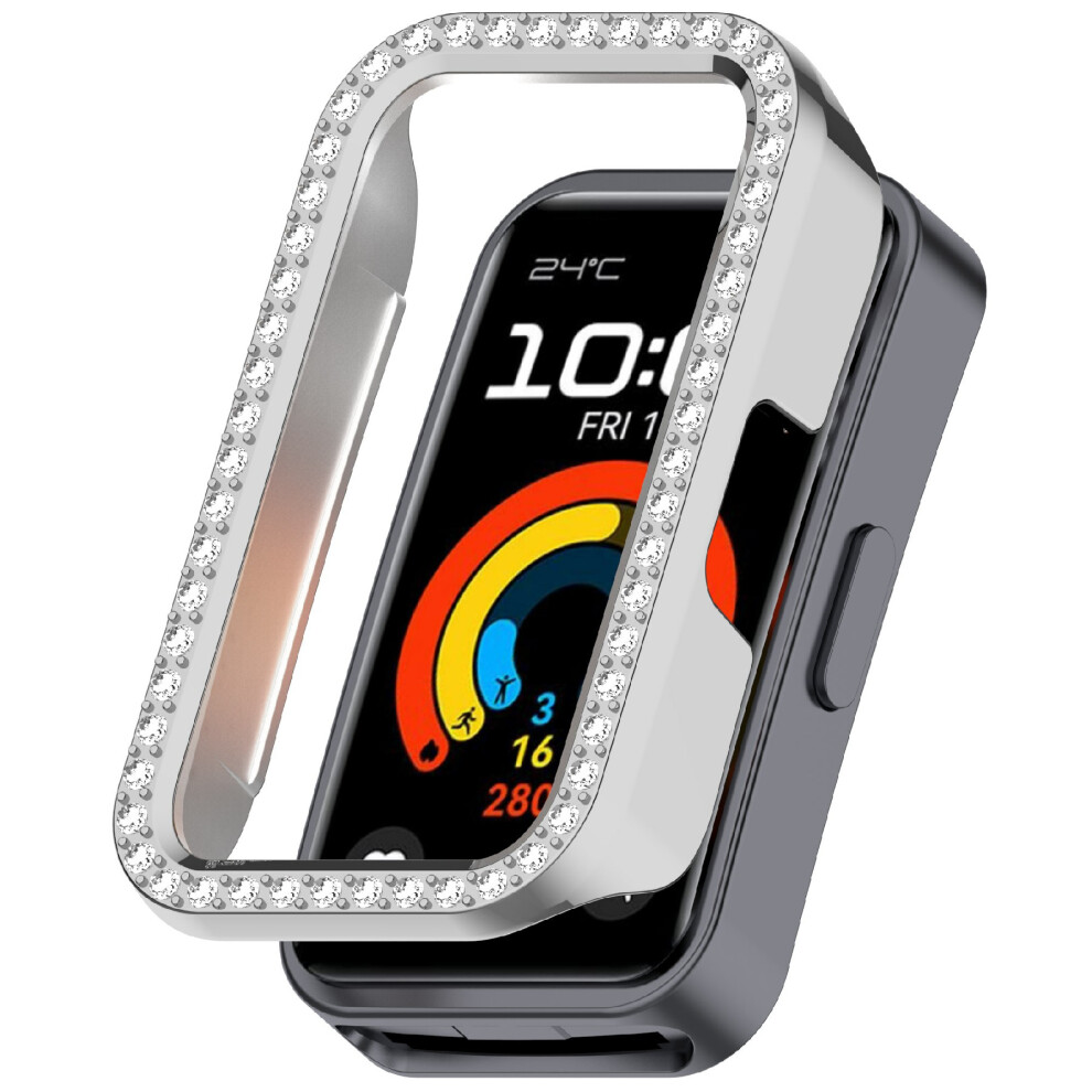 (Silver) Protective Case For Huawei Band 10 / 10 Nfc / 9 / 9 Nfc / 8 / 8 Nfc Hollow Design Rhinestone Decor Pc Watch Cover Silver 6914281347010