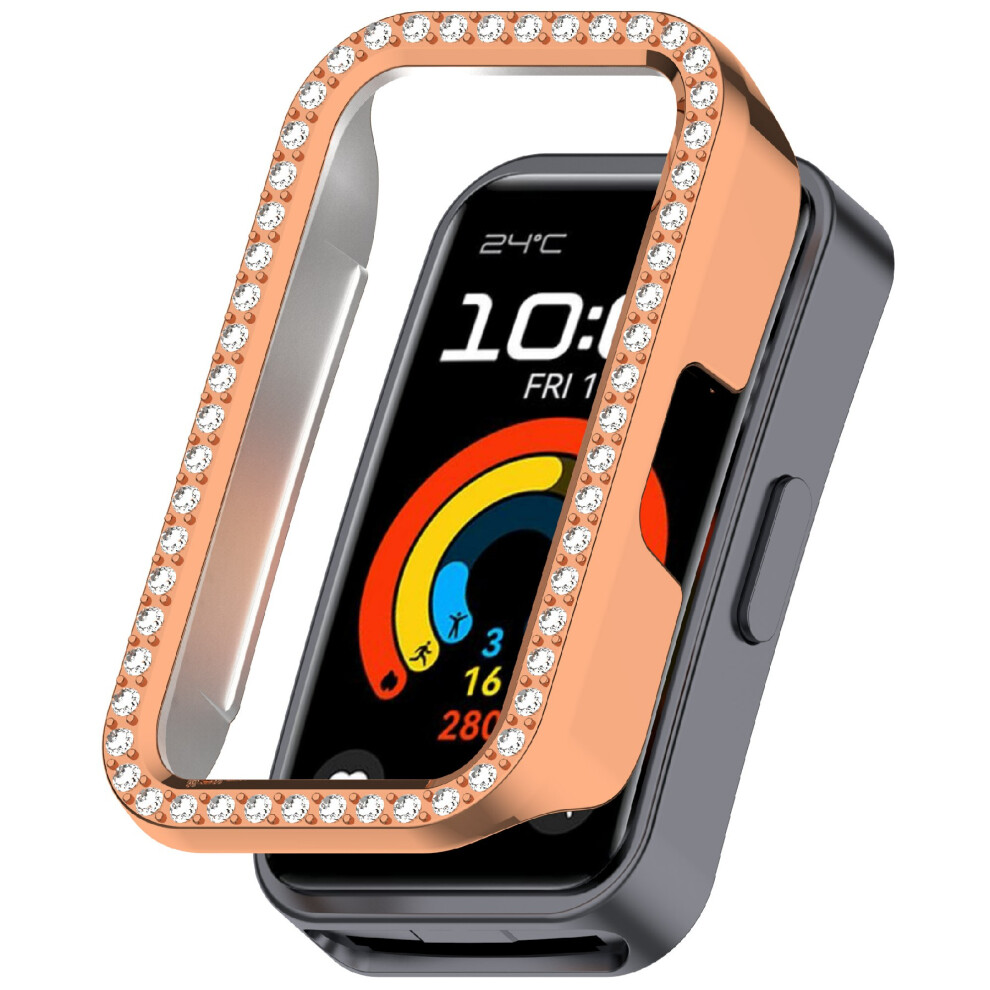 (Rose ) Protective Case For Huawei Band 10 / 10 Nfc / 9 / 9 Nfc / 8 / 8 Nfc Hollow Design Rhinestone Decor Pc Watch Cover Gold 6914281642436