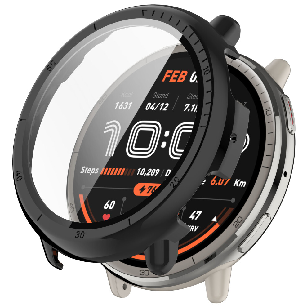 (Black) For Huami Amazfit Active 2 Watch Case Pc Frame Cover With Tempered Glass Screen Film Black 6914285723735