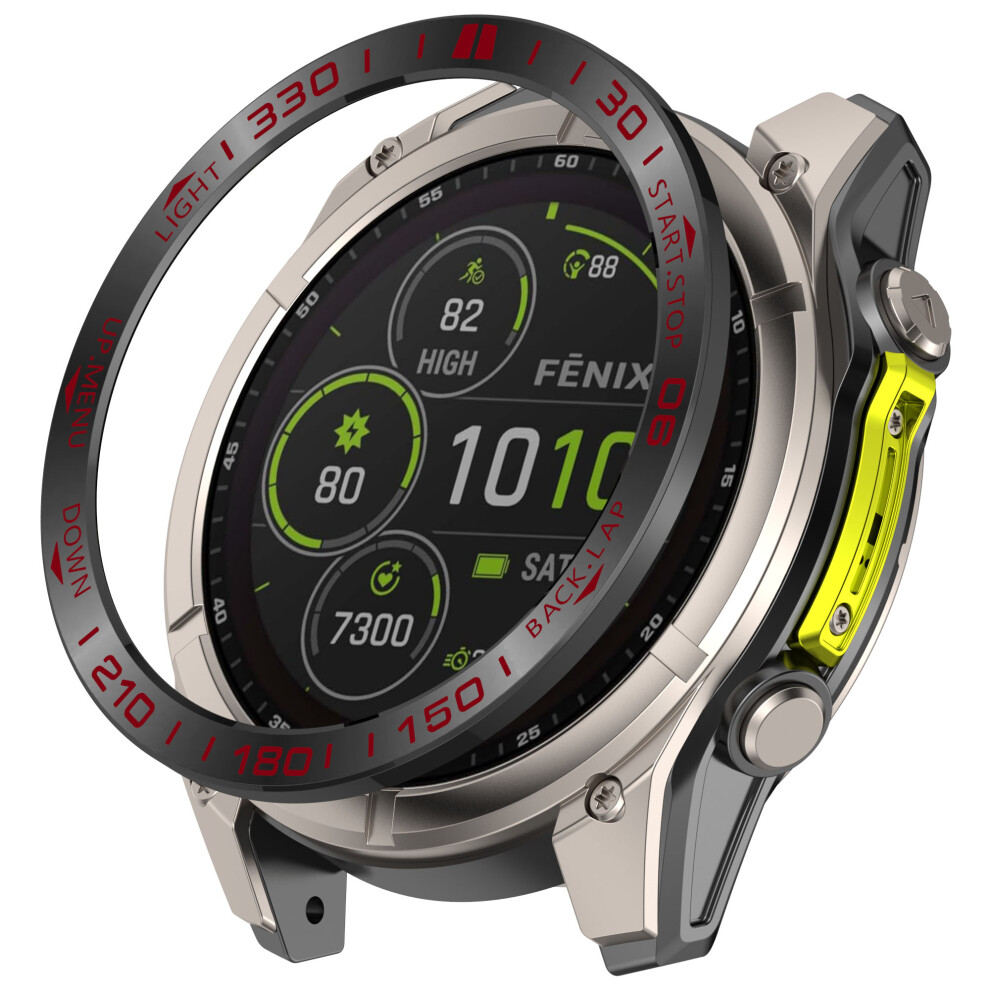 (+Red) For Garmin Fenix 8 47Mm Amoled Version Stainless Steel Bezel Scratch Resistant Protective Ring Black/Red 6914289921649