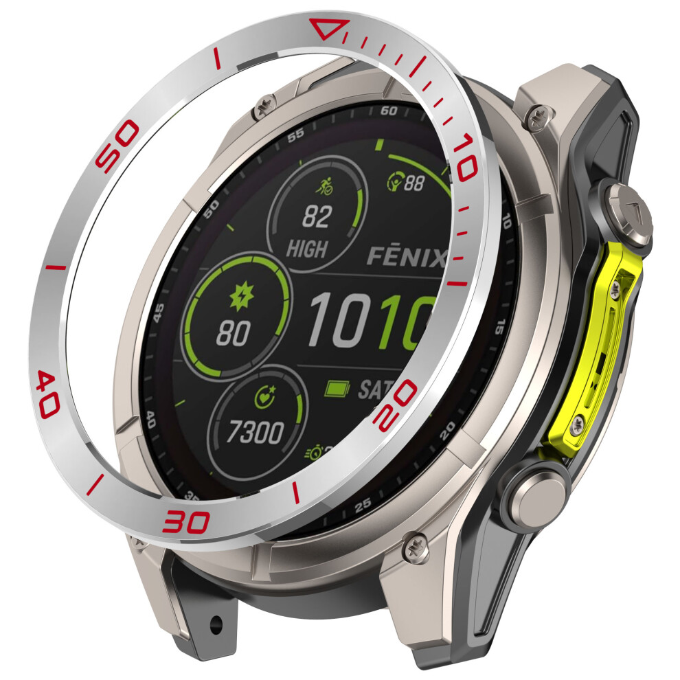 (+Red) For Garmin Tactix 8 51Mm Amoled Version Stainless Steel Bezel Protection Scratch Resistant Ring Silver/Red 6914288294645