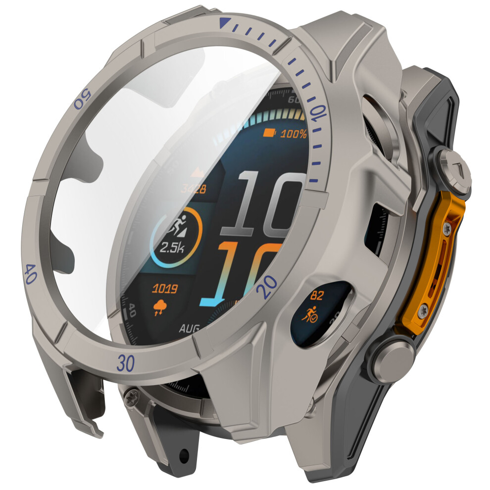 (Titanium+Blue) For Garmin Tactix 8 47Mm Amoled Version Watch Case Pc Frame With Tempered Glass Screen Film Blue 6914280708027