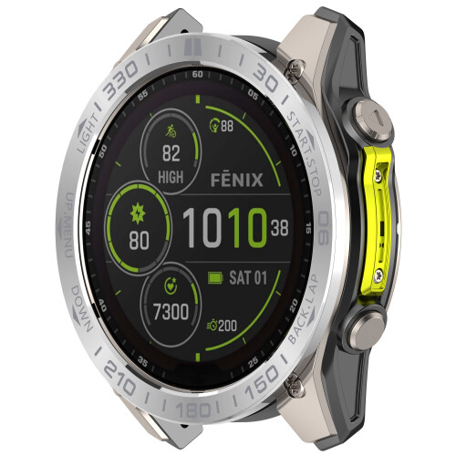 (Silver+Grey) For Garmin Fenix 8 51mm AMOLED Version Stainless Steel Bezel Scratch Resistant Protective Ring 1
