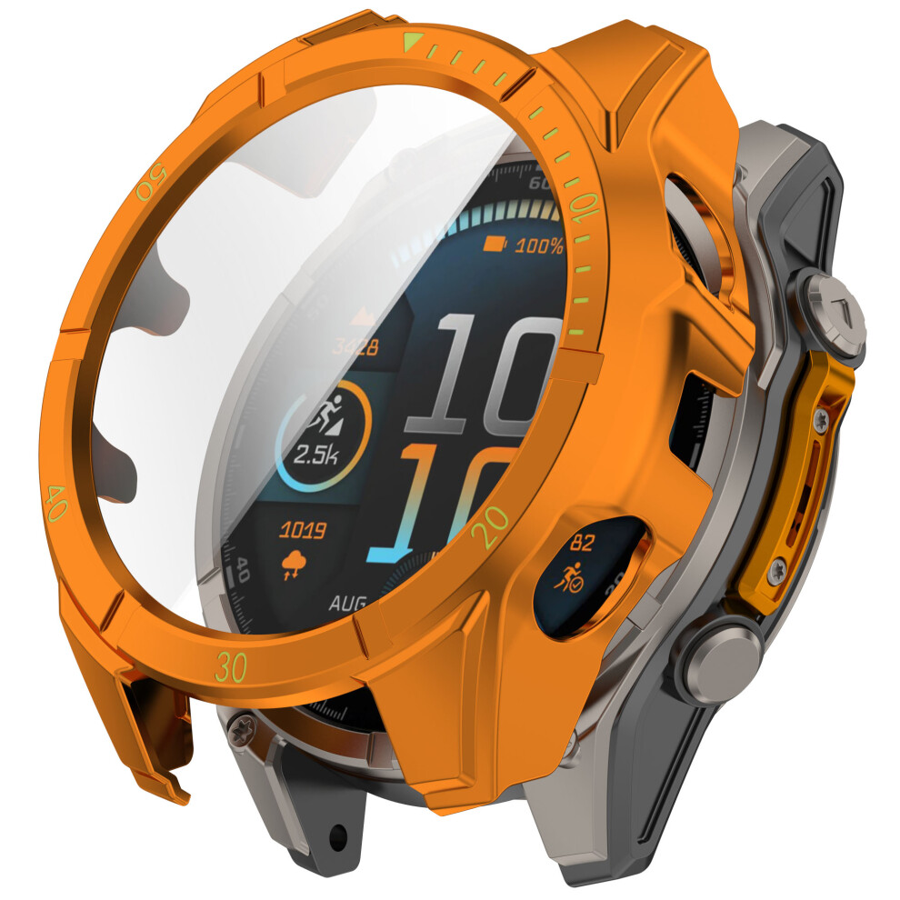 (+Green) For Garmin Tactix 8 51Mm Solar Version Watch Case Pc Frame With Tempered Glass Screen Film Orange/Green 6914283266517