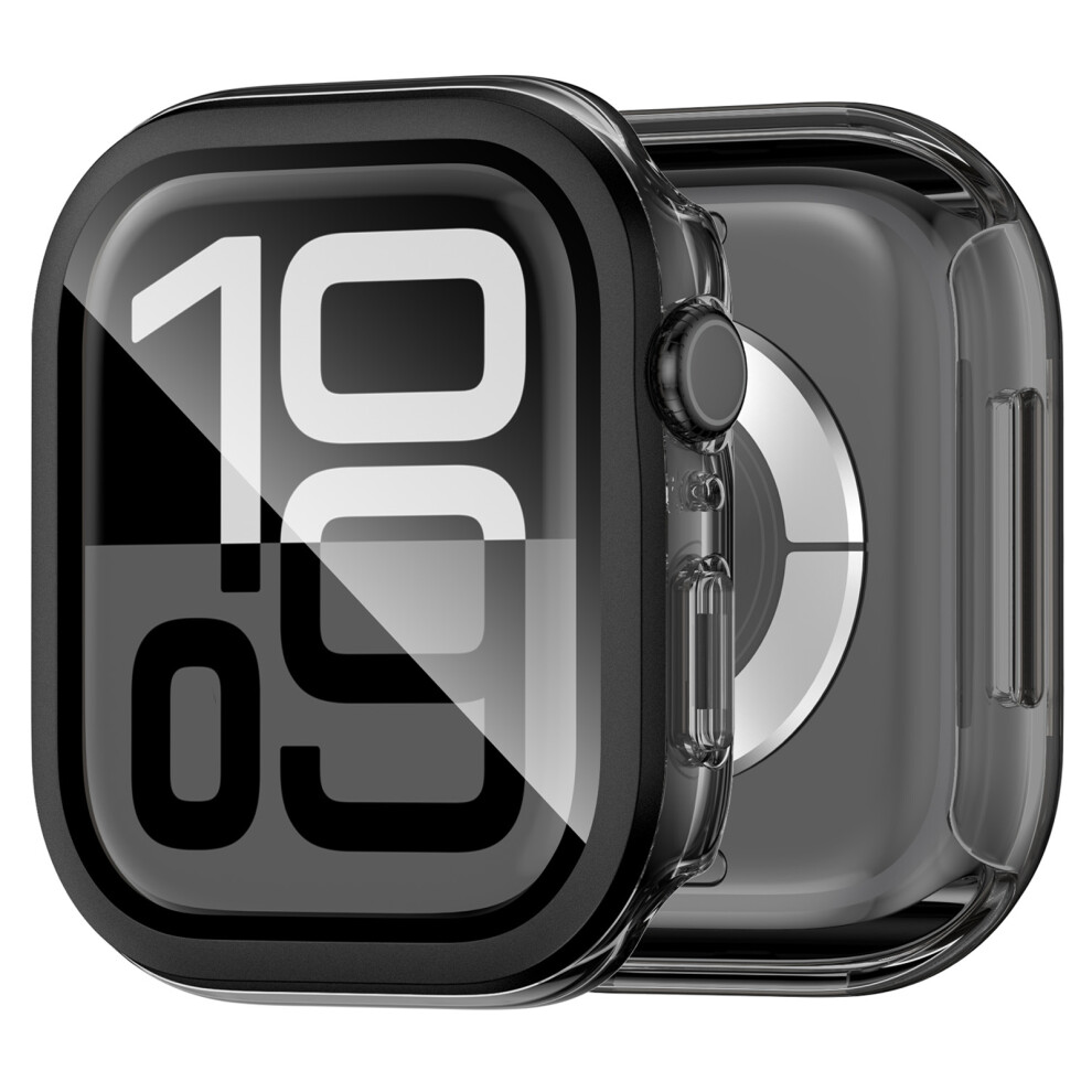 (Transparent ) For Apple Watch Series 11 / 10 42Mm Hard Pc Iml Watch Case With Tempered Glass Screen Film Black 6914281742815