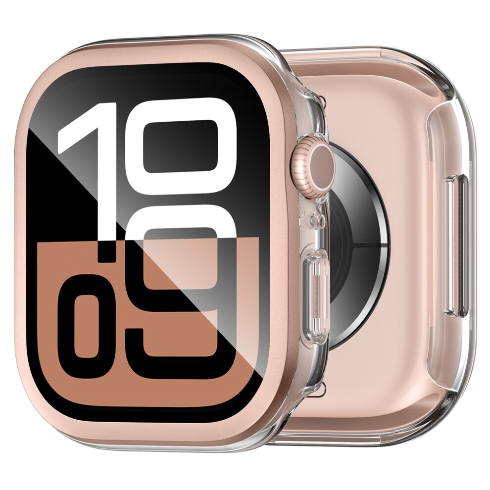 (Transparent Rose ) For Apple Watch Series 11 / 10 42Mm Hard Pc Iml Watch Case With Tempered Glass Screen Film Gold 6914288468992
