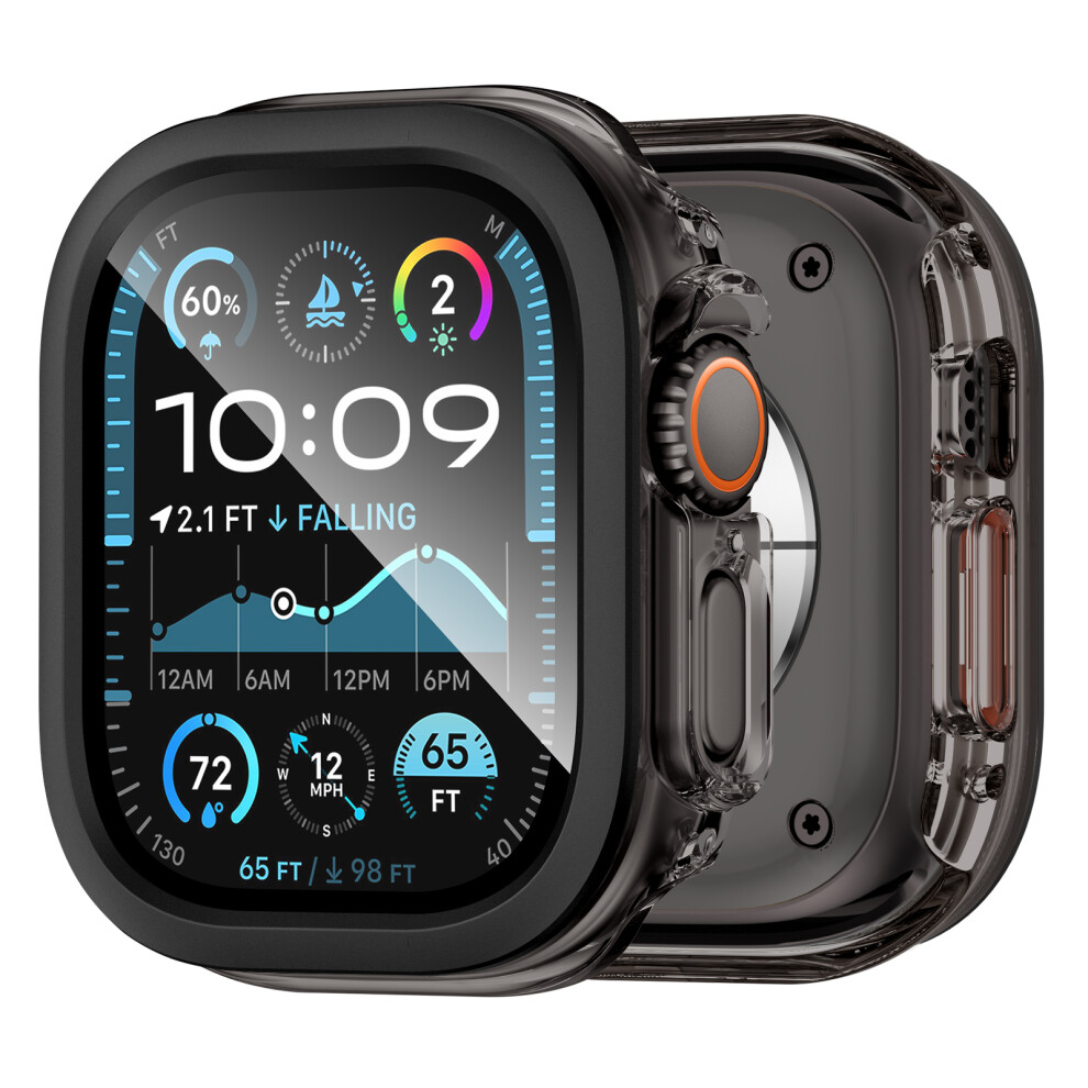 (Transparent ) For Apple Watch Ultra 3 / Ultra 2 / Ultra 49Mm Hard Pc Iml Watch Case With Tempered Glass Screen Film Black 6914285330865