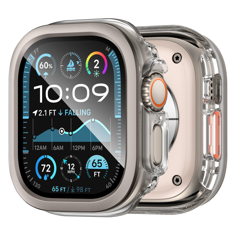 (Transparent Titanium) For Apple Watch Ultra 3 / Ultra 2 / Ultra 49Mm Hard Pc Iml Watch Case With Tempered Glass Screen Film 6914285415975