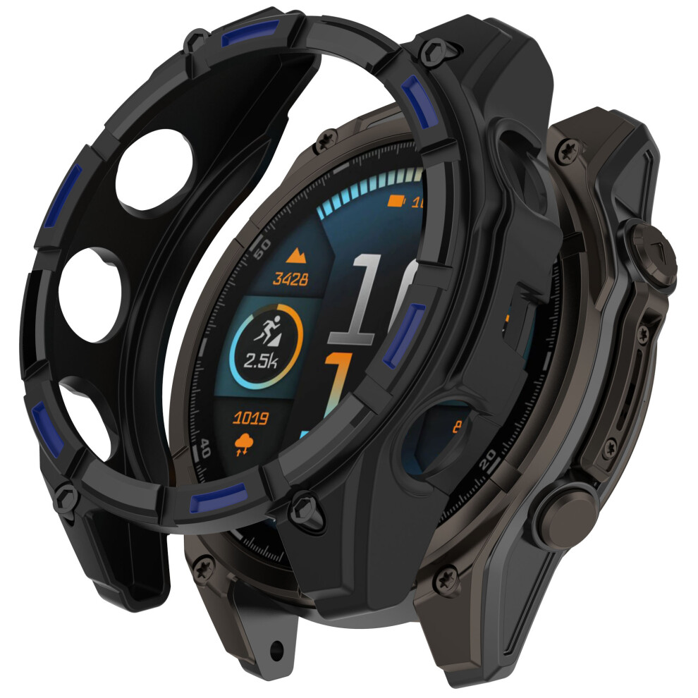 (+Blue) For Garmin Tactix 8 47Mm Amoled Version Soft Tpu Watch Case Hollow Shockproof Bumper Frame Cover Black/Blue 6914284742218