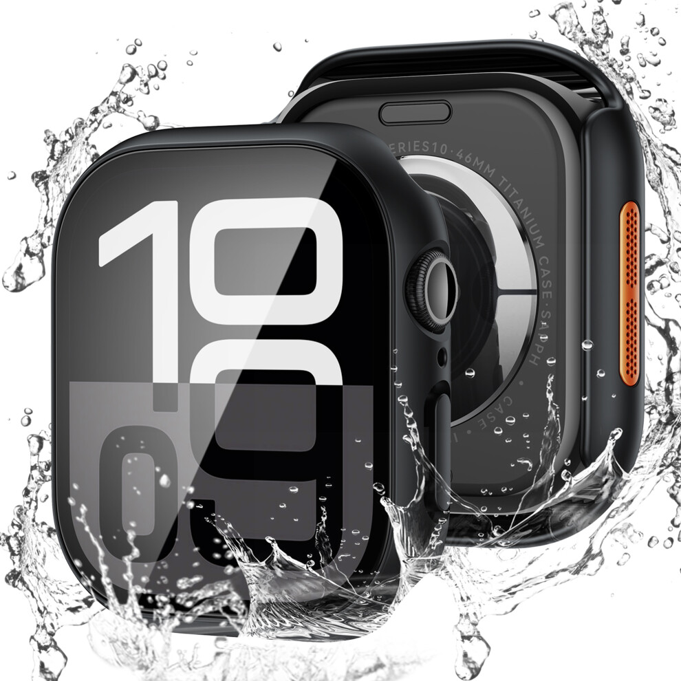 (Black) For Apple Watch Series 11 / 10 42Mm Waterproof Dustproof Pc Watch Case With Tempered Glass Film Black 6914282151166