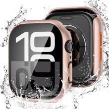 (Rose Gold) For Apple Watch Series 11 / 10 42mm Waterproof Dustproof PC Watch Case with Tempered Glass Film