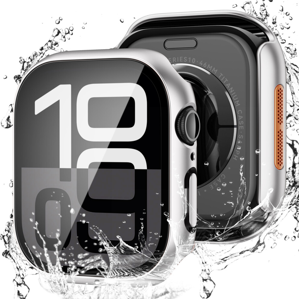 (Silver) For Apple Watch Series 11 / 10 42Mm Waterproof Dustproof Pc Watch Case With Tempered Glass Film Silver 6914283323043