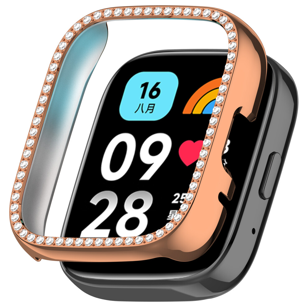 (Rose ) For Xiaomi Redmi Watch 3 Active / Watch 3 Lite Watch Case Rhinestone Decor Hollow Design Electroplating Pc Watch Cover Gold 6914280508818