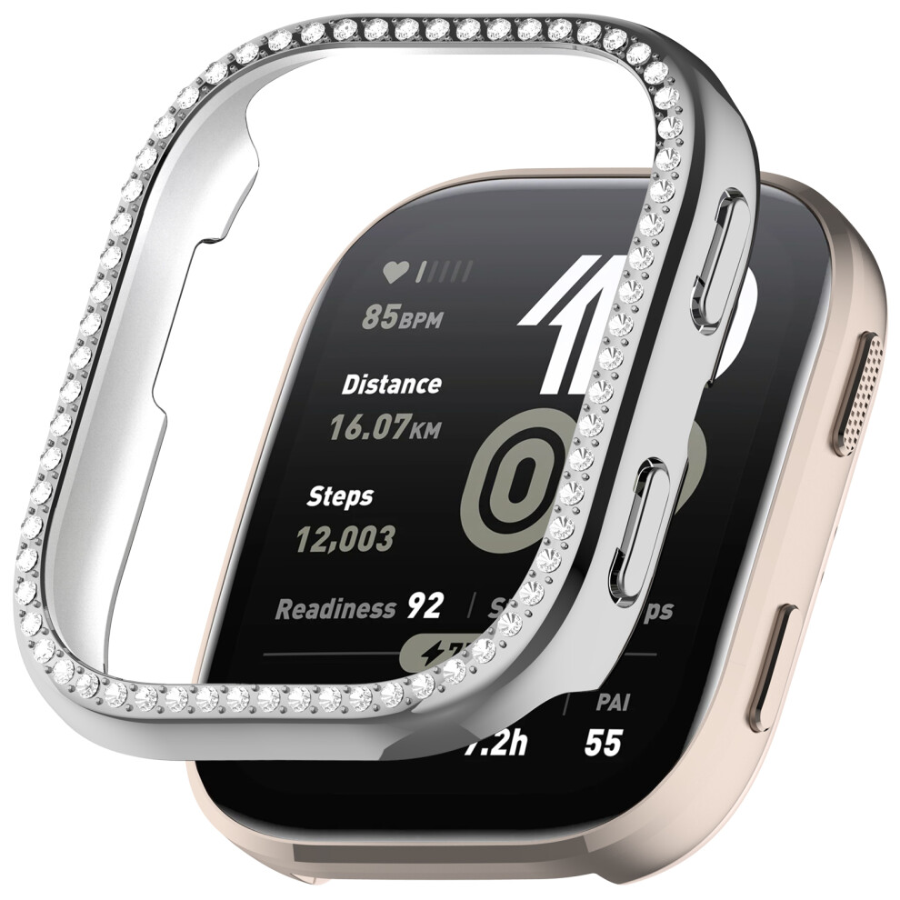(Silver) For Huami Amazfit Bip 6 (A2435) Watch Case Rhinestone Decor Hollow Electroplating Pc Watch Cover Silver 6914282537625