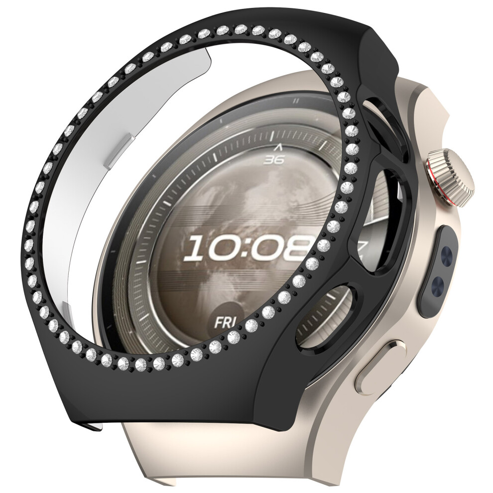(Black) For Huawei Watch 5 46Mm Watch Case Rhinestone Decor Hollow Electroplating Pc Watch Cover Black 6914286923462