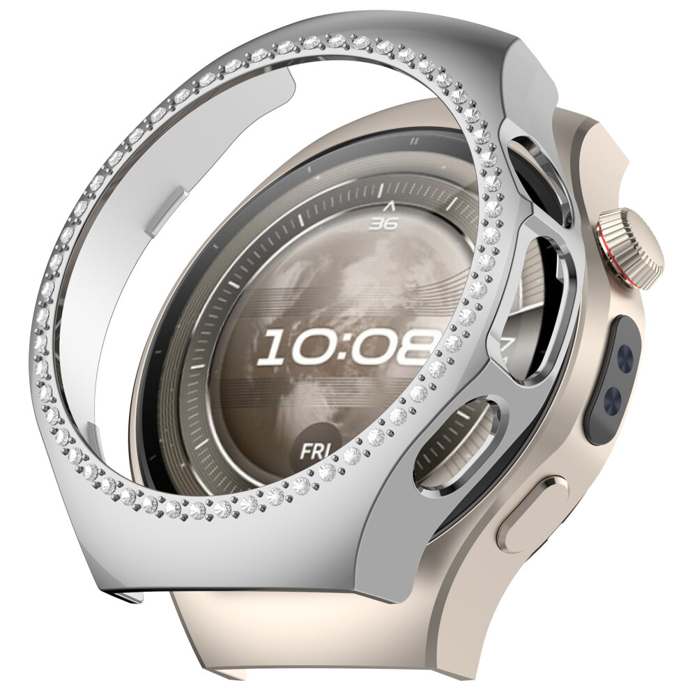 (Silver) For Huawei Watch 5 42Mm Watch Case Rhinestone Decor Hollow Electroplating Pc Watch Cover Silver 6914285572227