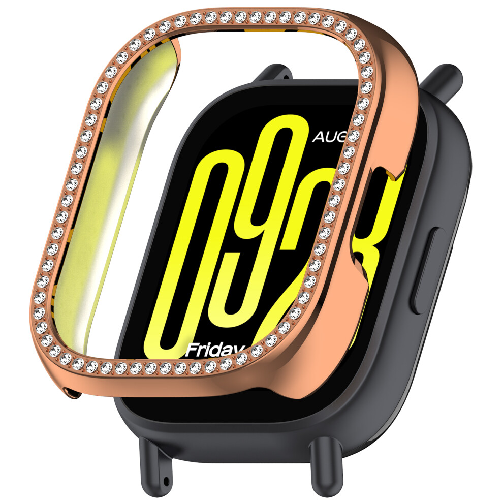(Rose ) For Xiaomi Redmi Watch 5 Lite Watch Case Rhinestone Decor Hollow Electroplating Pc Watch Cover Gold 6914280353548