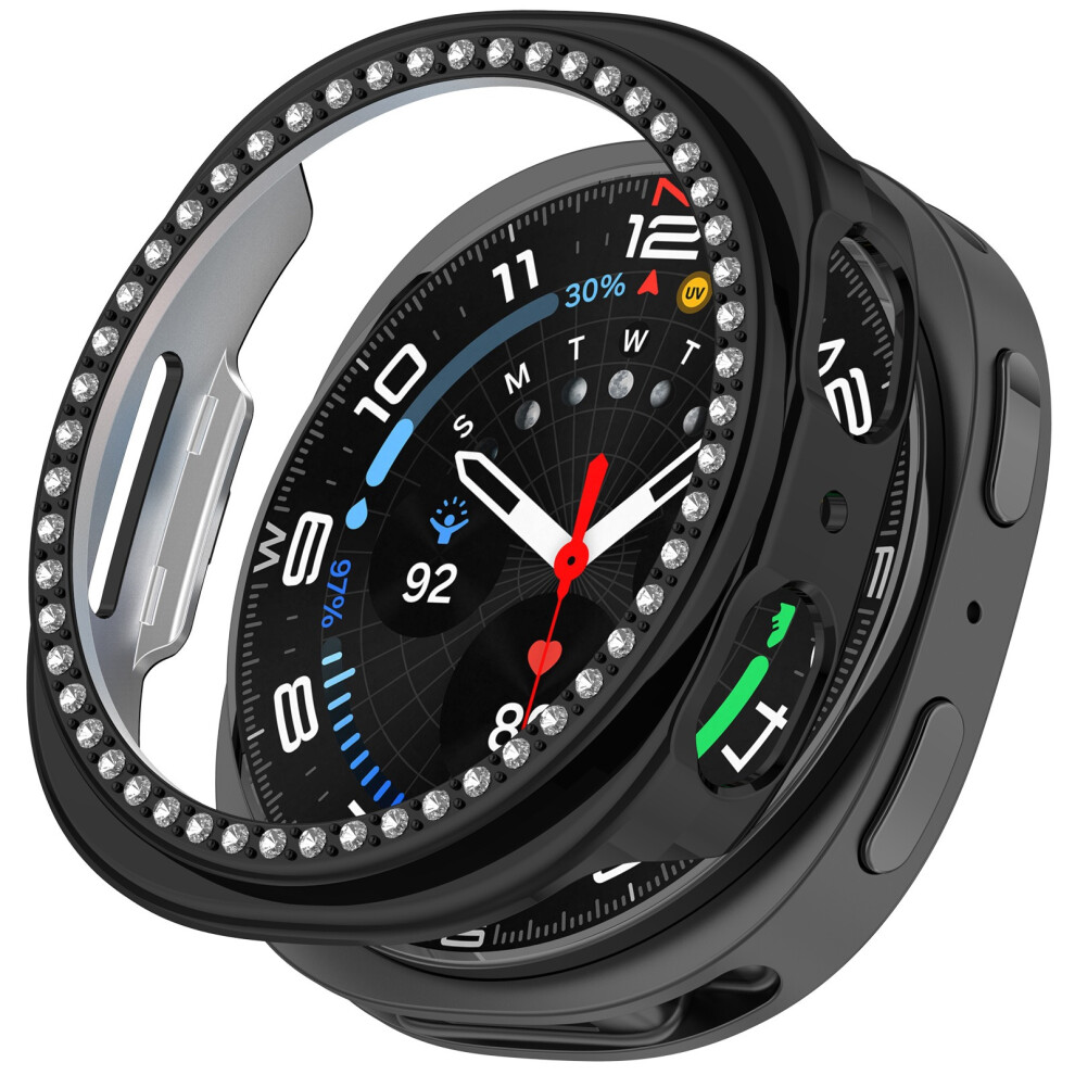 (Electroplating ) For Samsung Galaxy Watch8 40Mm Pc Watch Case Rhinestone Decor Hollow Protective Cover Black 6914283057740