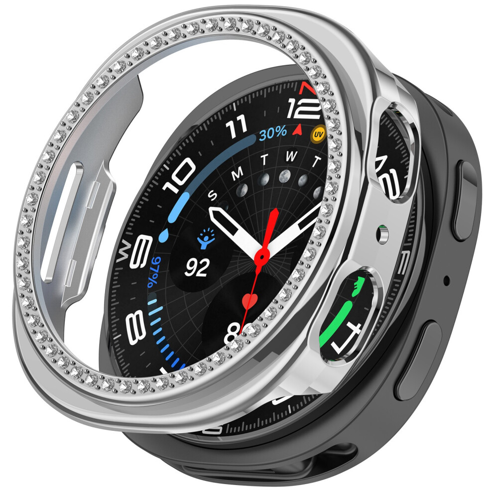 (Electroplating ) For Samsung Galaxy Watch8 40Mm Pc Watch Case Rhinestone Decor Hollow Protective Cover Silver 6914280257754