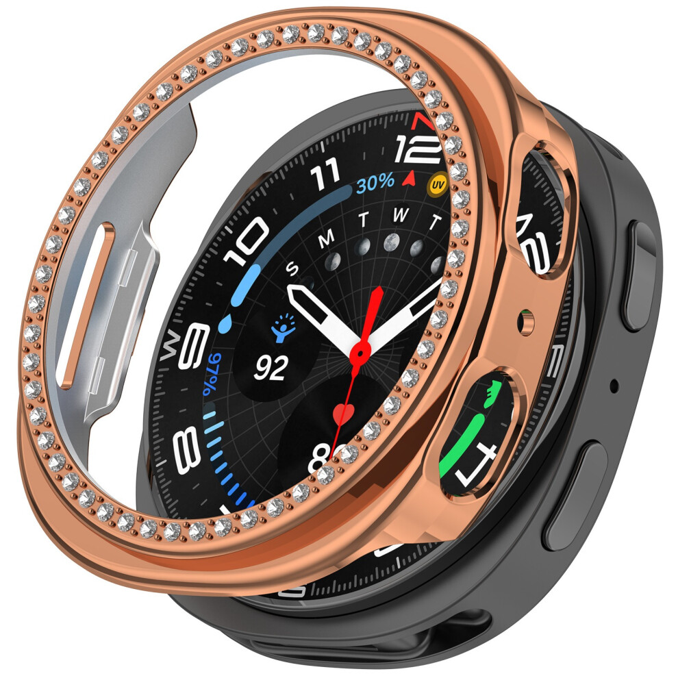 (Electroplating Rose ) For Samsung Galaxy Watch8 44Mm Pc Watch Case Rhinestone Decor Hollow Protective Cover Gold 6914282920663