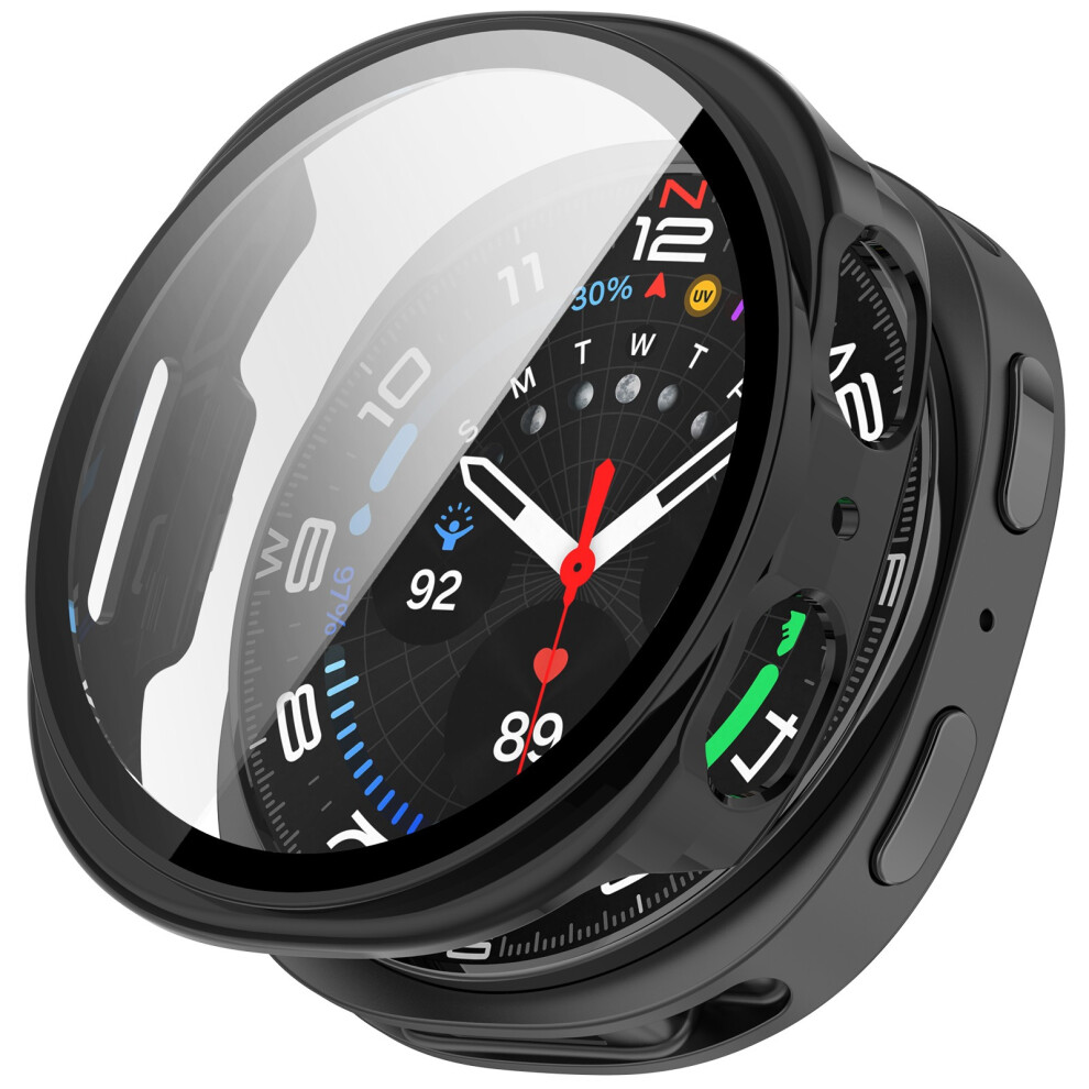 (Glossy ) For Samsung Galaxy Watch8 40Mm Hard Pc Watch Protective Case With Tempered Glass Film Black 6914283231454