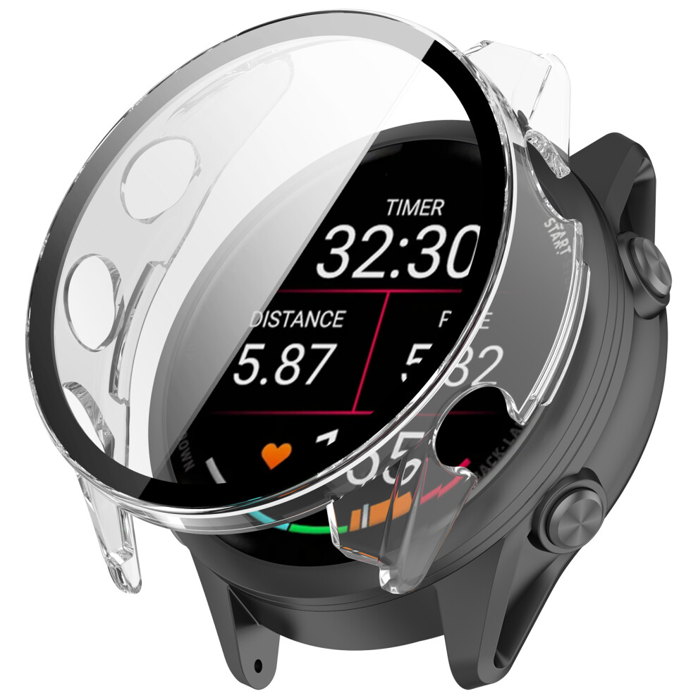 (Transparent) For Garmin Forerunner 570 47Mm Watch Case Wanlonfeng Pc Frame Cover With Tempered Glass Screen Protector 6914287591660