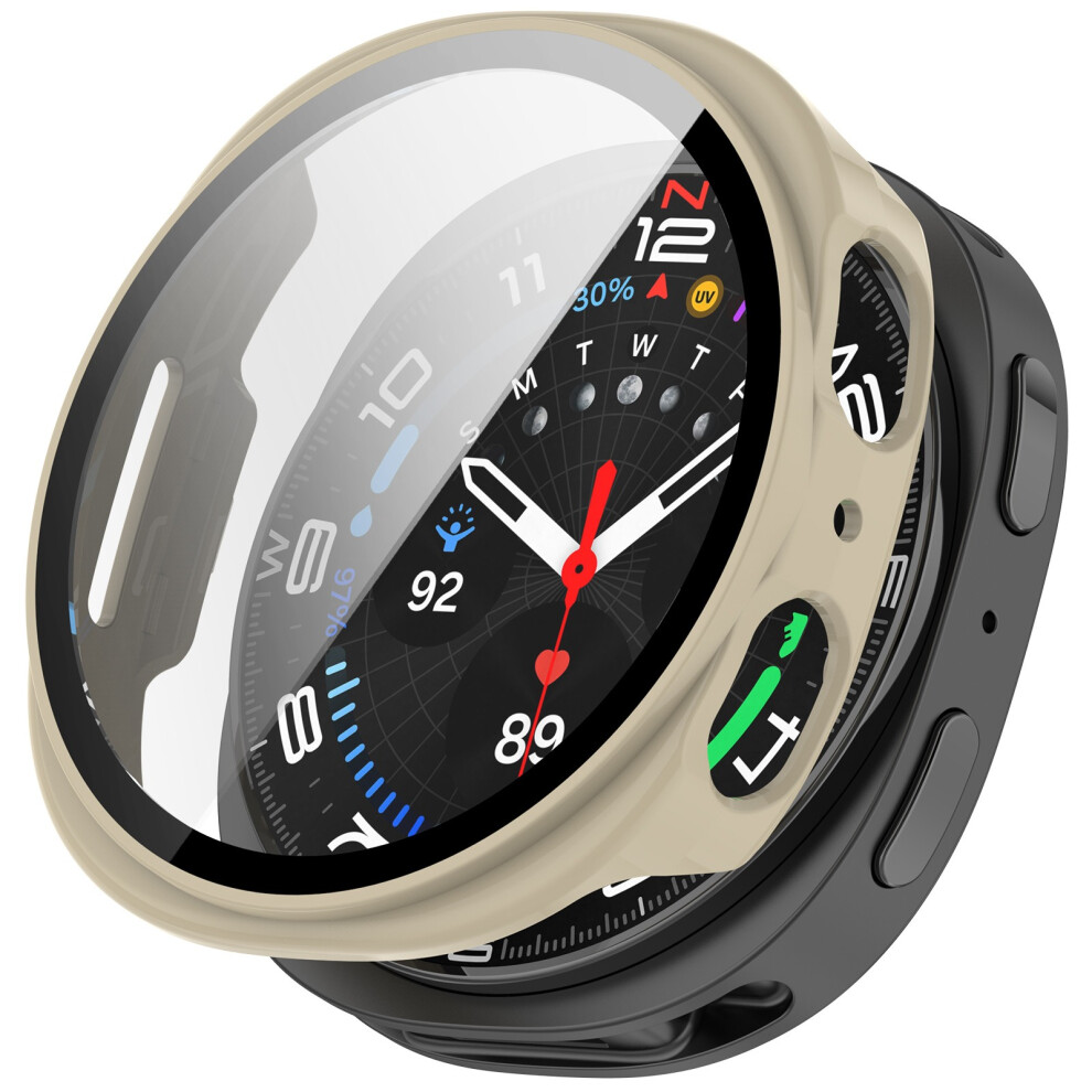 ( White) For Samsung Galaxy Watch8 44Mm Hard Pc Watch Protective Case With Tempered Glass Film Ivory/White 6914287417953