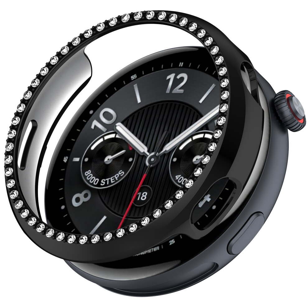 (Black) For Vivo Watch 5 Watch Case Rhinestone Decor Hollow Electroplating Pc Watch Cover Black 6914287243606