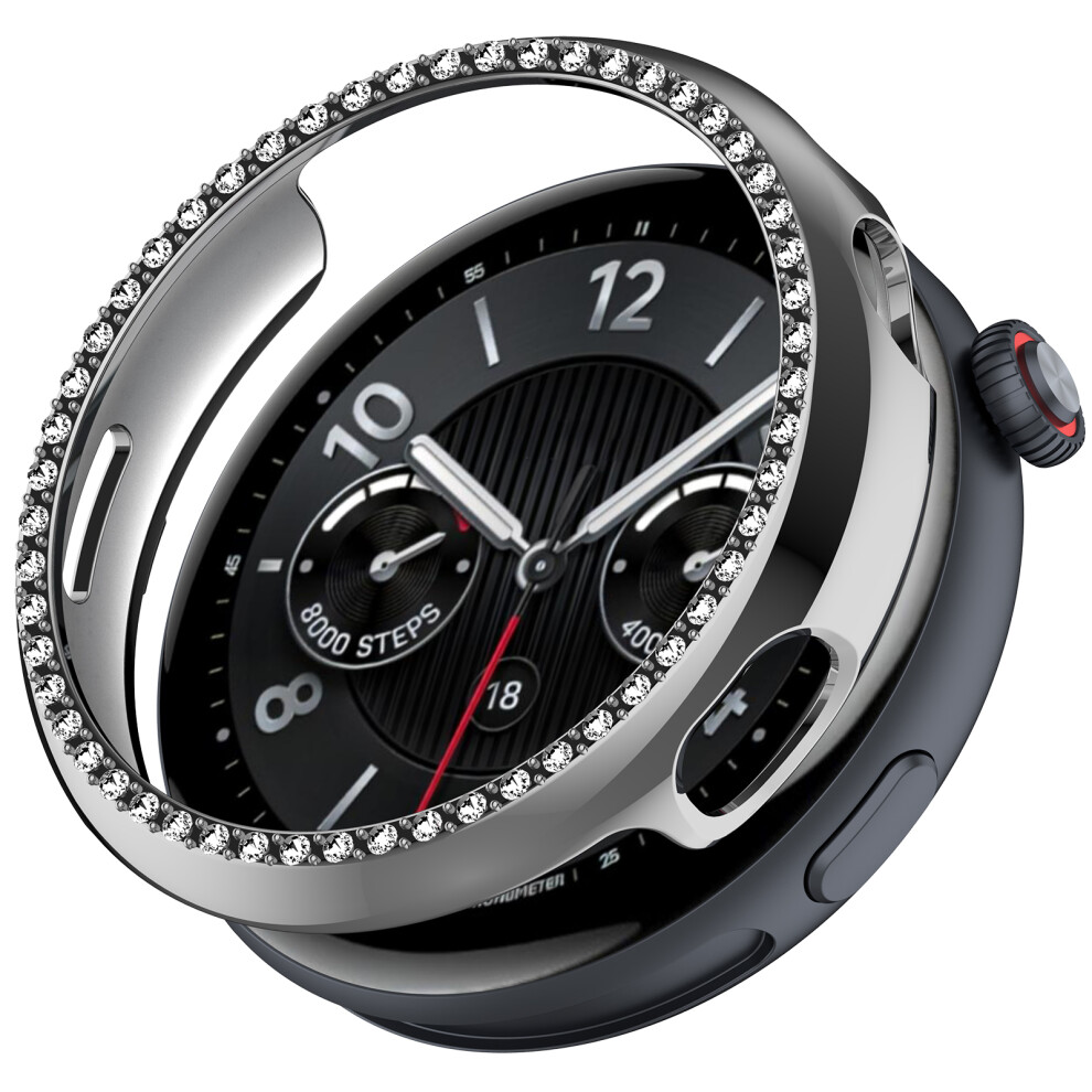 (Silver) For Vivo Watch 5 Watch Case Rhinestone Decor Hollow Electroplating Pc Watch Cover Silver 6914280296623