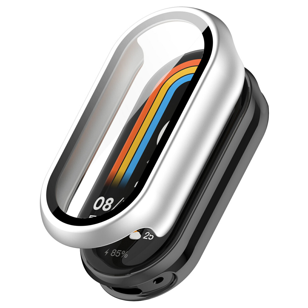 (Silver) For Xiaomi Smart Band 10 Ceramic / 9 Ceramic / 8 Watch Case Pc Frame Cover With Tempered Glass Screen Film Silver 6914282446361