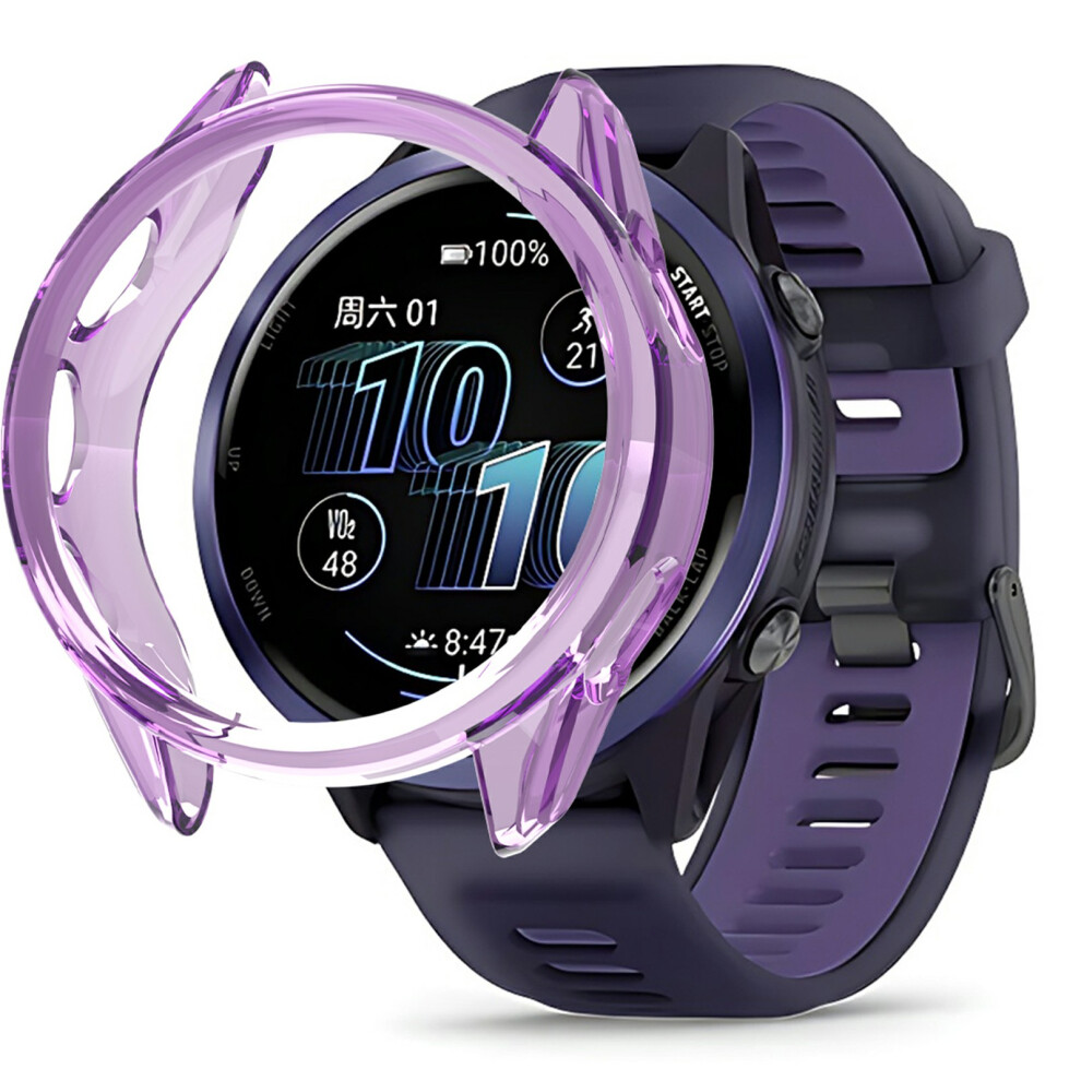 (Transparent ) For Garmin Forerunner 570 47Mm Protective Watch Case Tpu Hollow Cover Purple 6914280527147