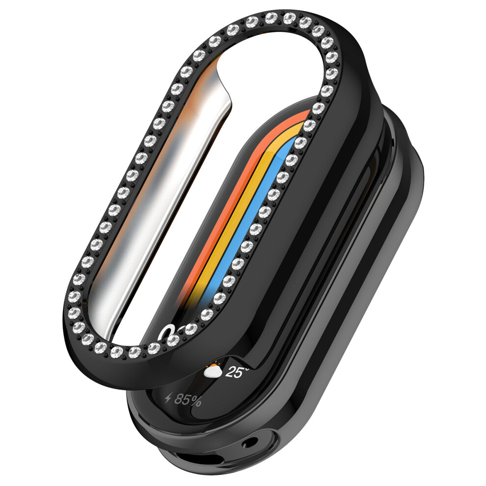 (Black) For Xiaomi Smart Band 10 Ceramic / 9 Ceramic / 8 Watch Case Rhinestone Decor Hollow Electroplating Pc Watch Cover Black 6914286632869