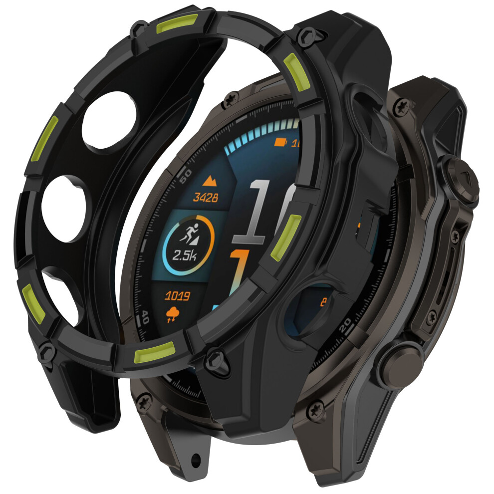 ( / Green) For Garmin Quatix 8 47Mm Tpu Watch Case Hollow Shockproof Bumper Frame Black/Green 6914287891401