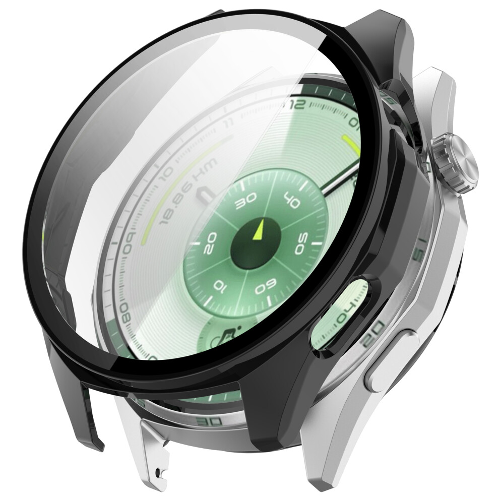 (Black) For Huawei Watch Gt 6 46Mm Watch Case Wanlonfeng Pc Frame Cover With Tempered Glass Screen Protector Black 6914285872242