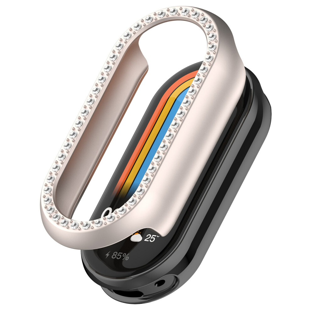 (Starlight) For Xiaomi Smart Band 10 Ceramic / 9 Ceramic / 8 Watch Case Rhinestone Decor Hollow Electroplating Pc Watch Cover 6914285673085