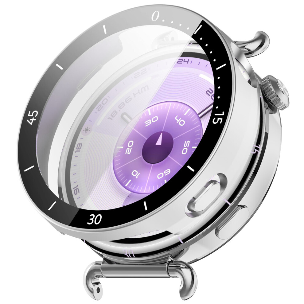 (Silver) For Huawei Watch Gt 6 41Mm Protective Case Integrated Scale Design Pc Watch Cover With Tempered Glass Film Silver 6914285935534