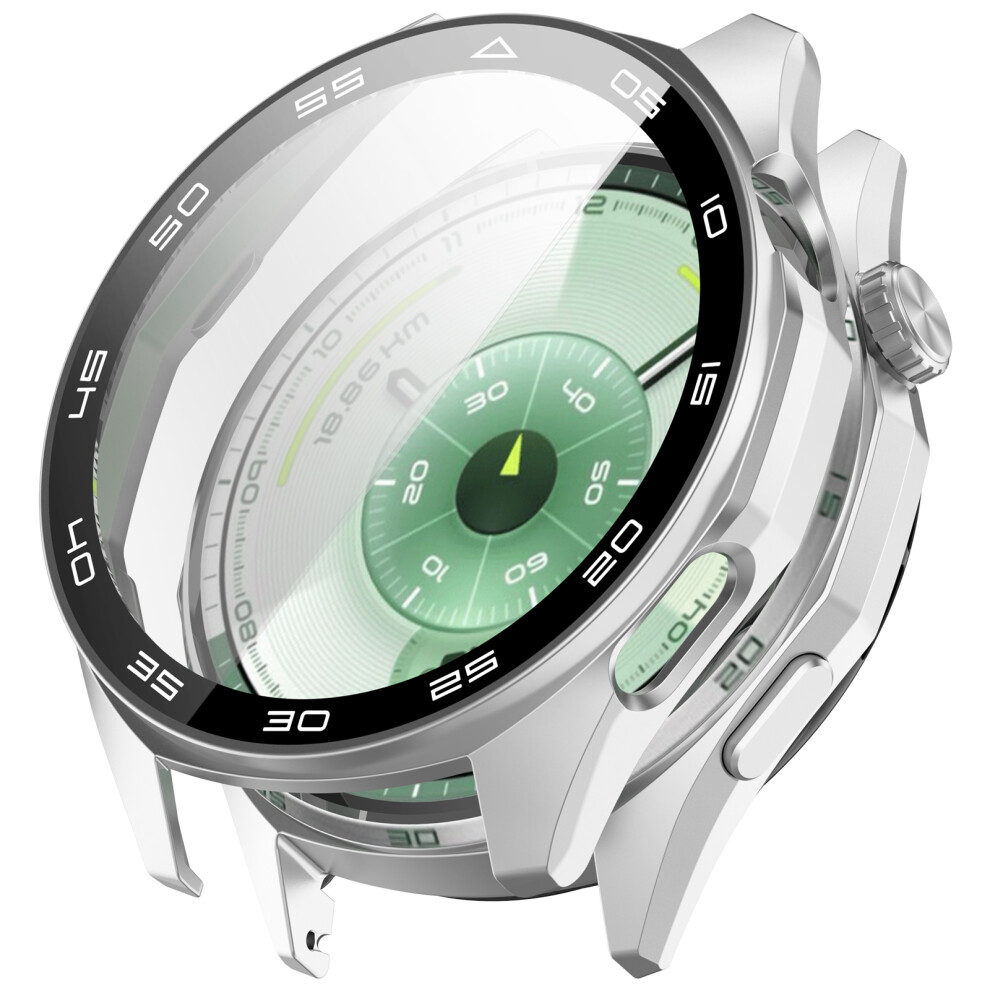 (Silver) For Huawei Watch Gt 6 46Mm Protective Case Integrated Scale Design Pc Watch Cover With Tempered Glass Film Silver 6914280556031