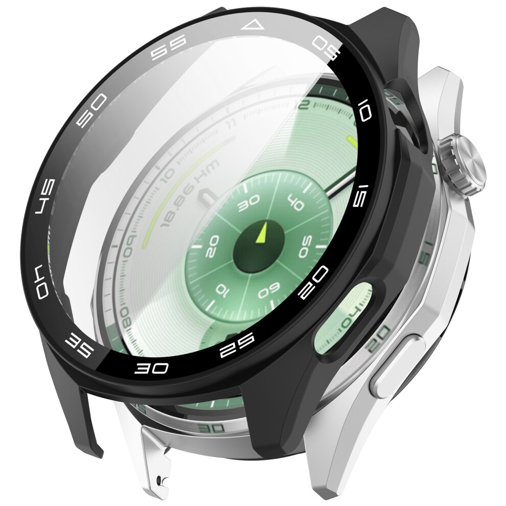 (Black) For Huawei Watch Gt 6 46Mm Protective Case Integrated Scale Design Pc Watch Cover With Tempered Glass Film Black 6914283609055