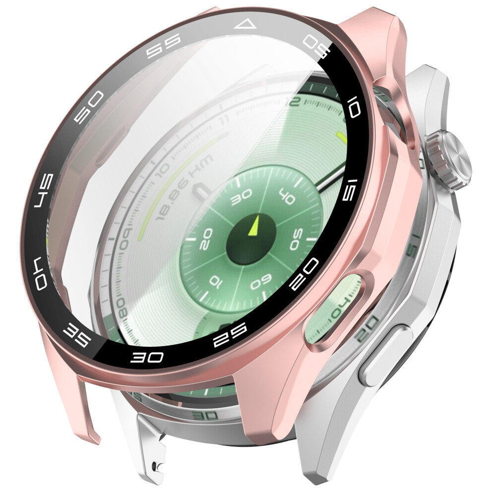 (Pink) For Huawei Watch Gt 6 46Mm Protective Case Integrated Scale Design Pc Watch Cover With Tempered Glass Film Pink 6914280689951