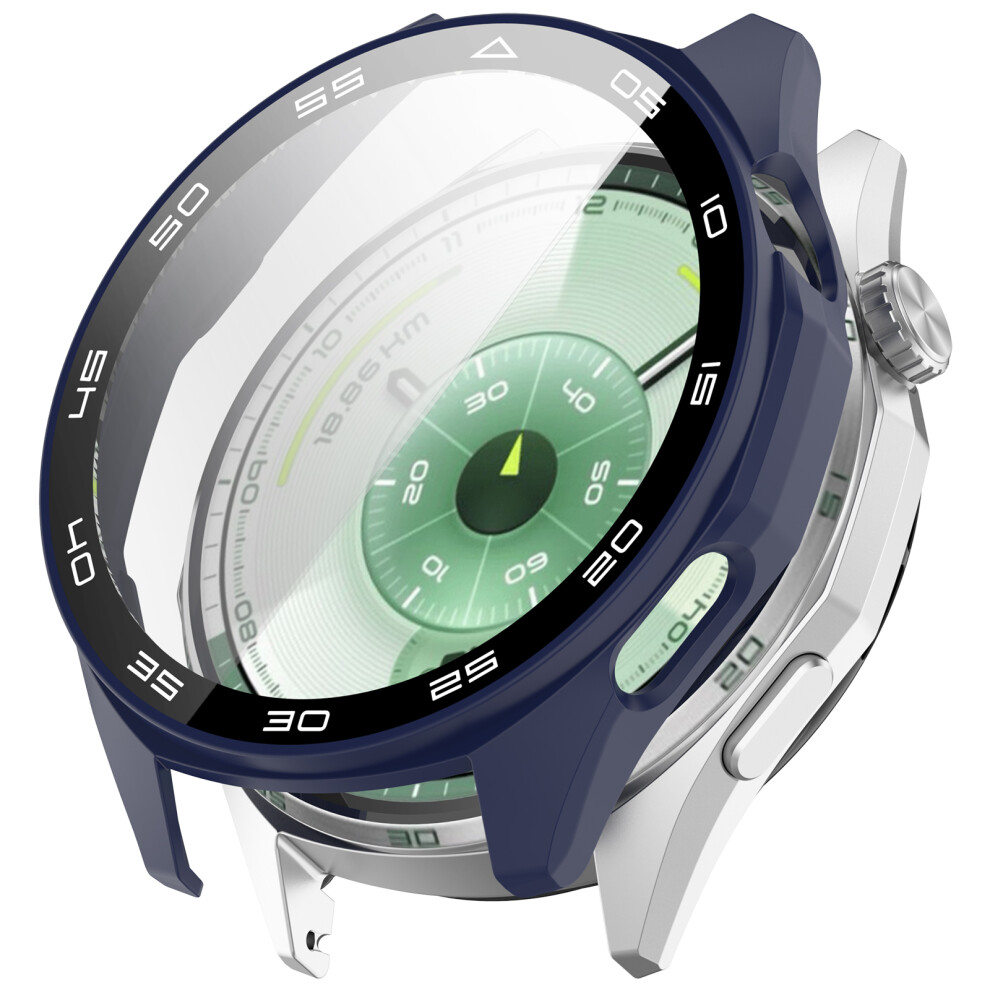 (Midnight ) For Huawei Watch Gt 6 46Mm Protective Case Integrated Scale Design Pc Watch Cover With Tempered Glass Film Blue 6914285841750