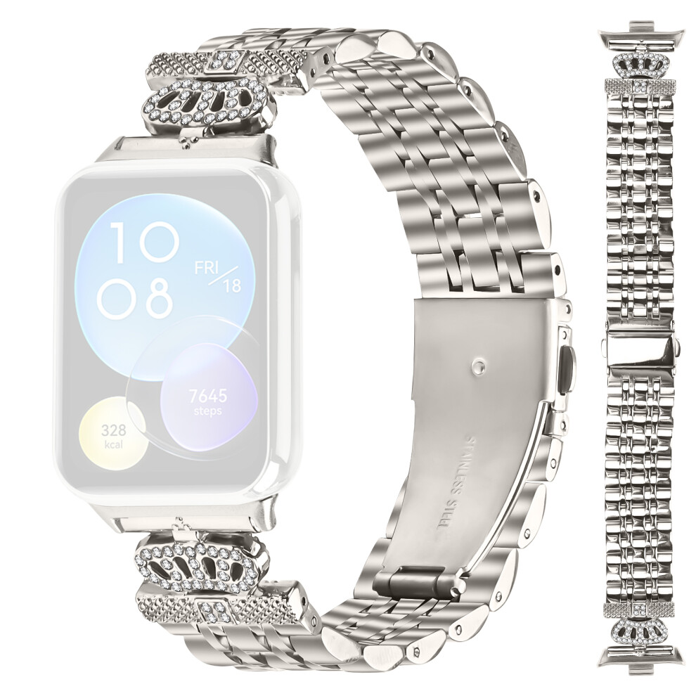(Starlight) For Xiaomi Redmi Watch 4 Watch Band 7-Bead Rhinestone Crown Stainless Steel Strap 6914286711427