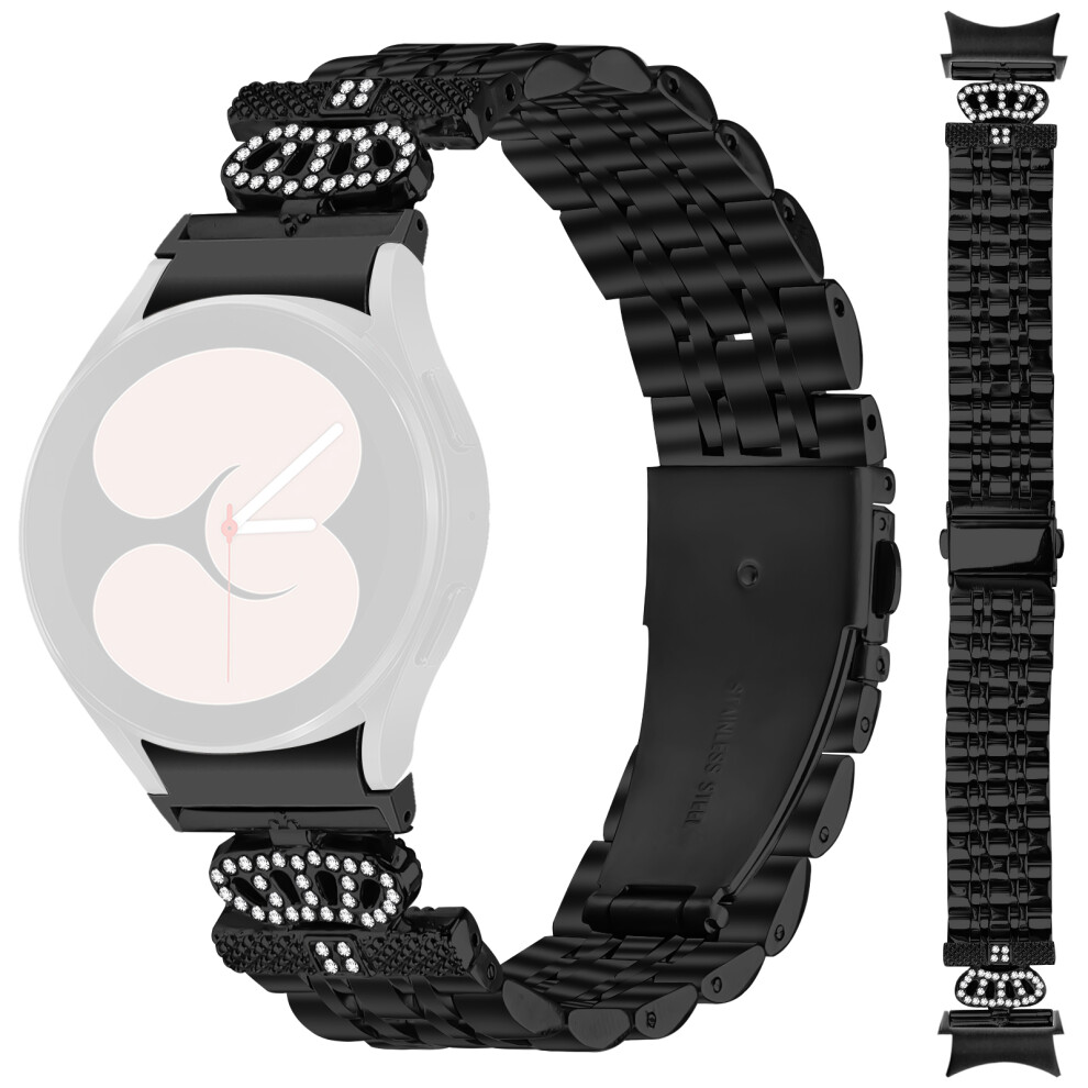 (Black) Watch Band with Connector For Samsung Galaxy Watch6 Classic 47mm  /  43mm  /  Watch6 44mm  /  40mm 7-Bead Rhinestone Crown Stainl-image-OPC-PMCTXMF-NEW