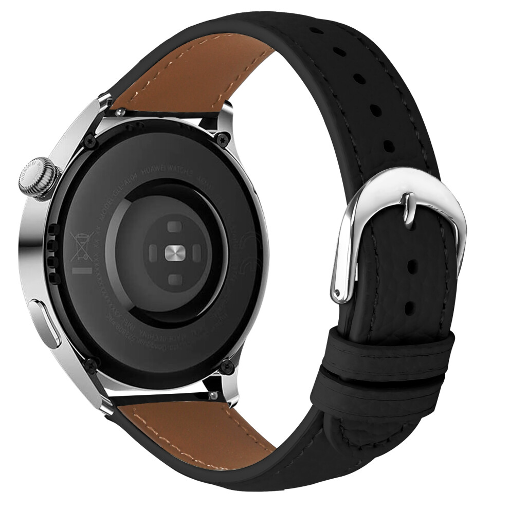 (Black) Replacement Strap For Xiaomi Watch Color 2 / Haylou Rt Ls05s Litchi Texture Pu Leather Watch Band With Metal Buckle Black 6914283383467
