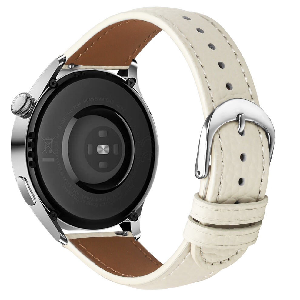 (Beige) Replacement Strap For Xiaomi Watch Color 2 / Haylou Rt Ls05s Litchi Texture Pu Leather Watch Band With Metal Buckle Cream 6914281545386