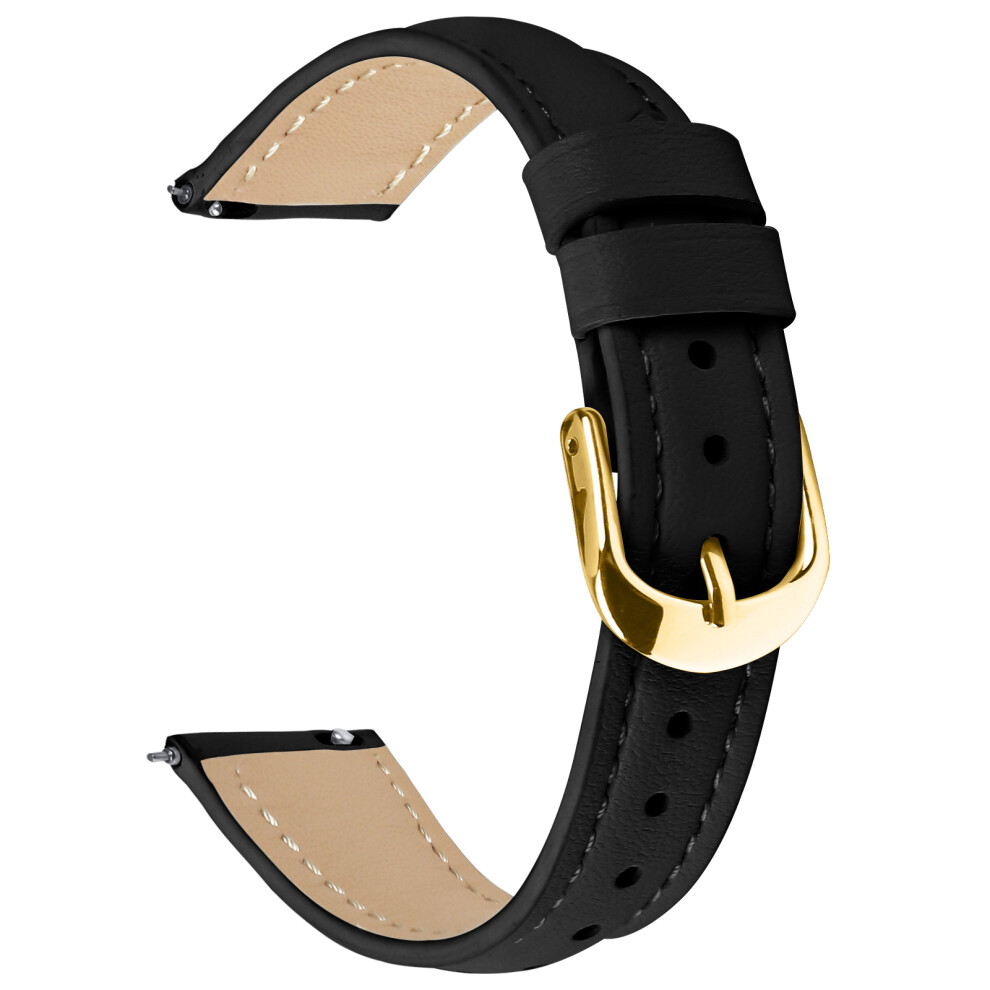 (Black) For Huawei Watch Gt 4 41Mm Watch Band Gold Buckle Slim Leather Strap Black,Gold 6914285497049