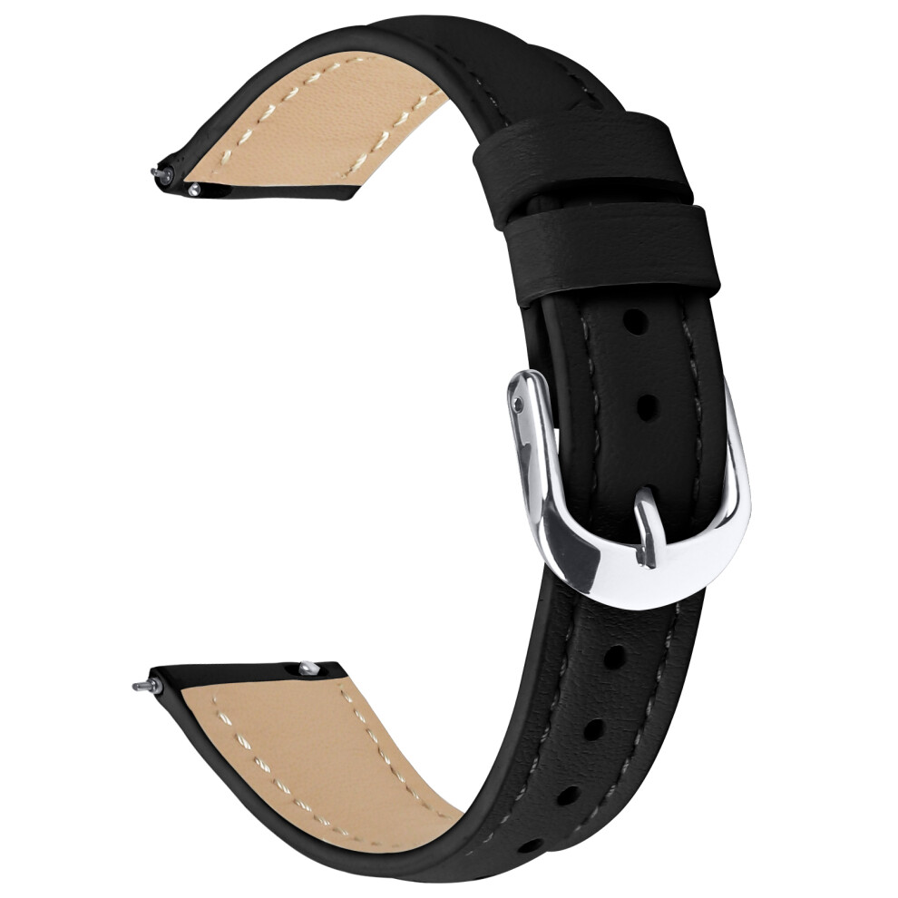 (Black) For Huawei Watch Gt 5 41Mm Watch Band Silver Buckle Slim Leather Strap Black,Silver 6914289485363