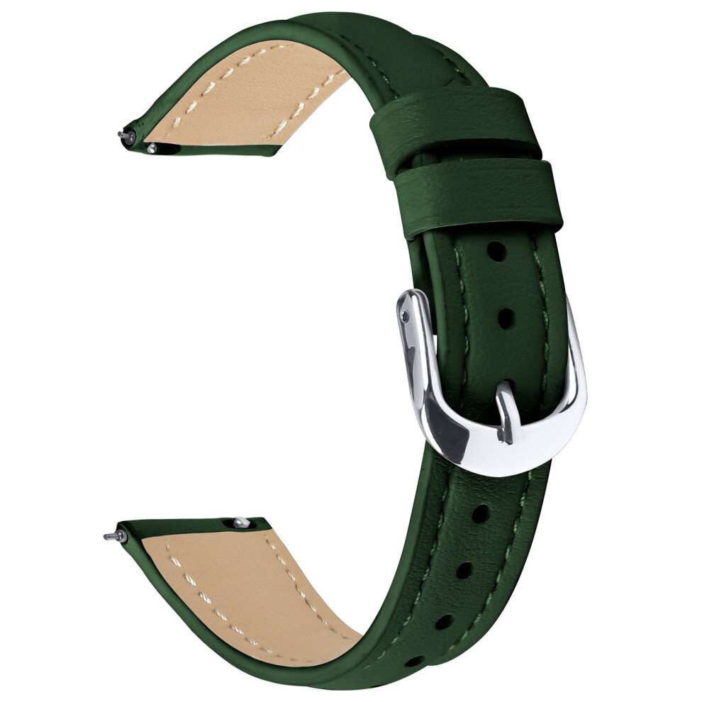 (Green) For Huawei Watch Gt 5 41Mm Watch Band Silver Buckle Slim Leather Strap Green,Silver 6914281687949