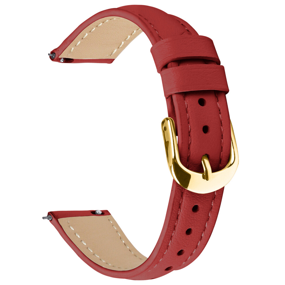 (Red) For Garmin Vivoactive 4S 40Mm Watch Band Gold Buckle Slim Leather Strap Red,Gold 6914280430935