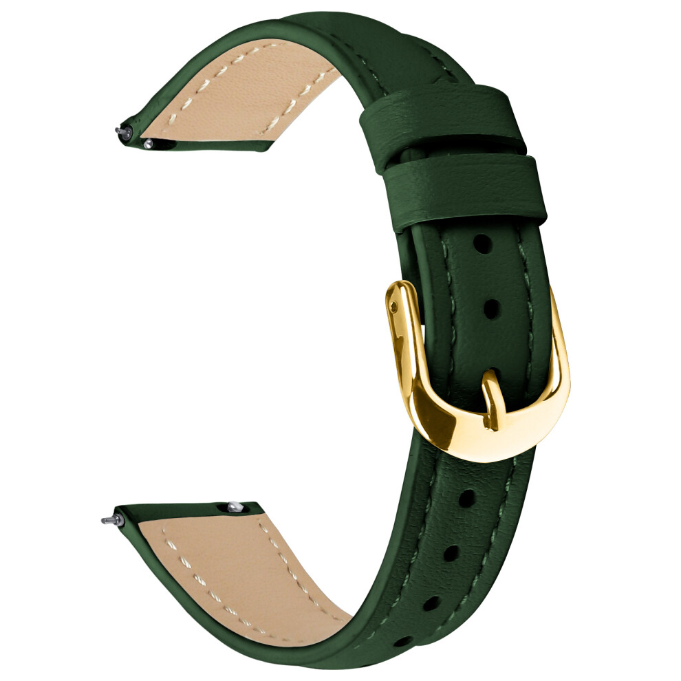 (Green) For Garmin Vivoactive 4S 40Mm Watch Band Gold Buckle Slim Leather Strap Green,Gold 6914285552779