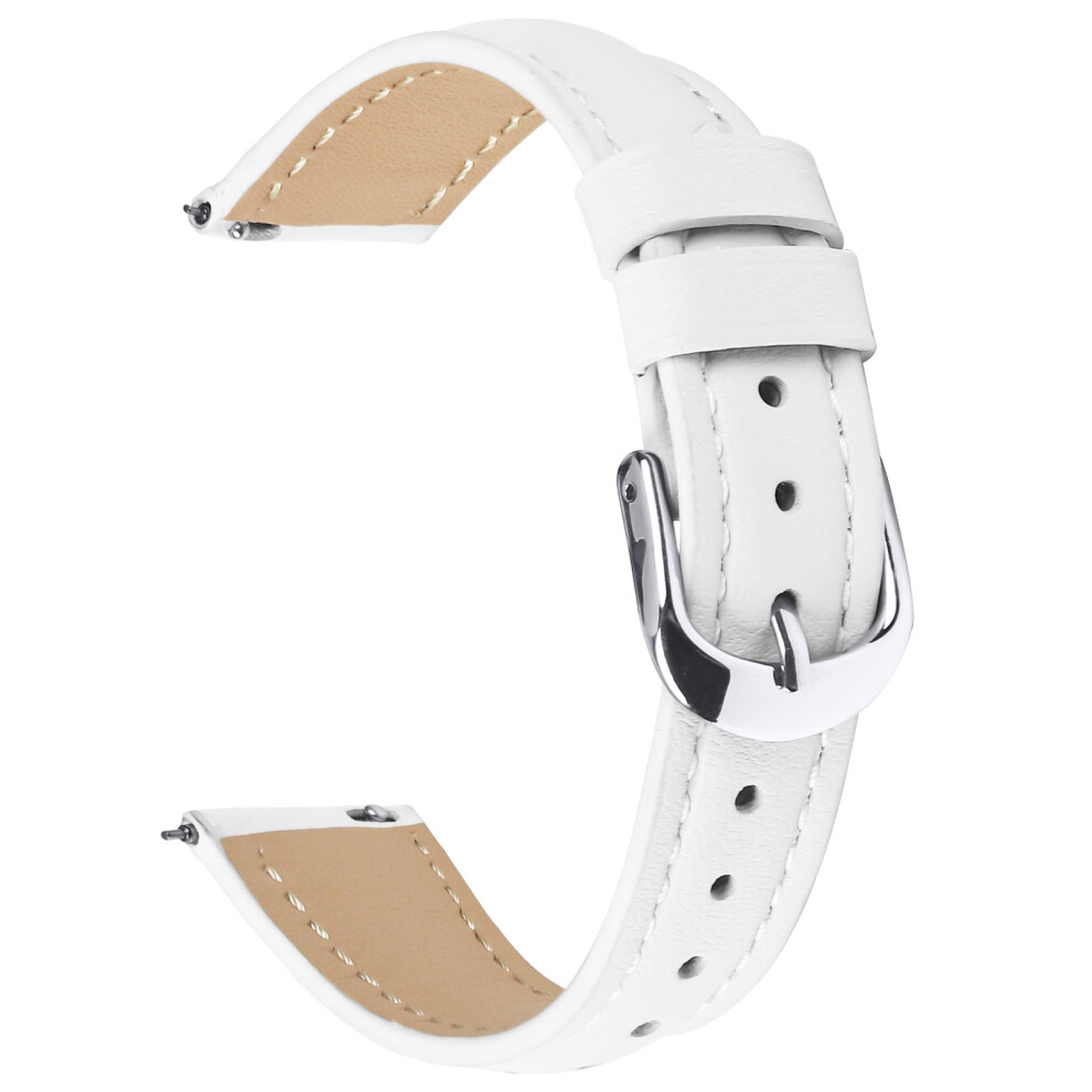 (White) For Garmin Vivoactive 4S 40Mm Watch Band Silver Buckle Slim Leather Strap White,Silver 6914284605339